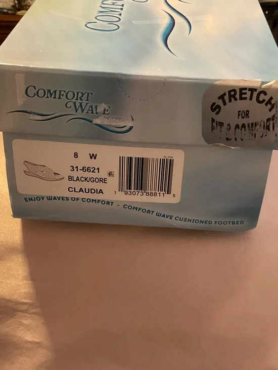 Comfort Wave Claudia Black Sandals Women’s Size 8 Wide NEW Stretch Slingback - Picture 4 of 5